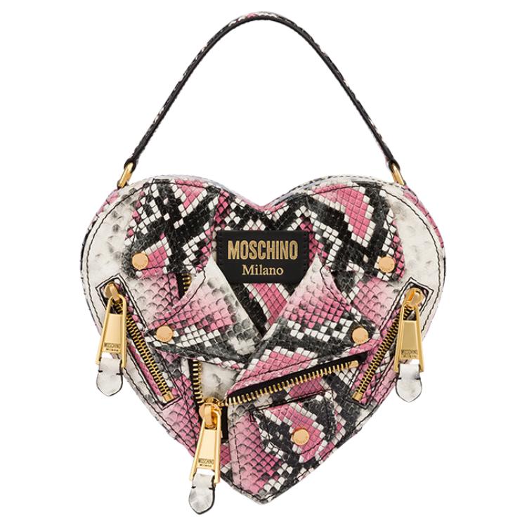 

MOSCHINO Кожаная байкерская сумка Сумка в форме сердца Сумка через плечо Кроссбоди Женская сумка мультиколор