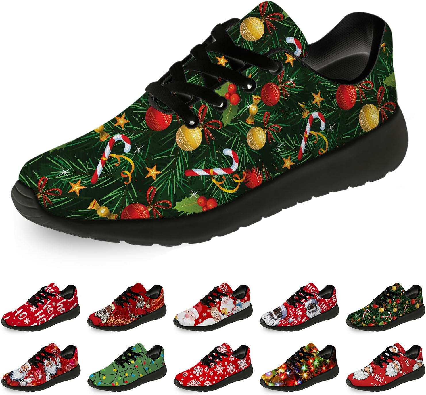 

Рождественские кроссовки Horethy для женщин и мужчин, удобные легкие кеды для бега и ходьбы, теннисные кроссовки, кроссовки Санты, подарок для мальчика и девочки, красный/зеленый