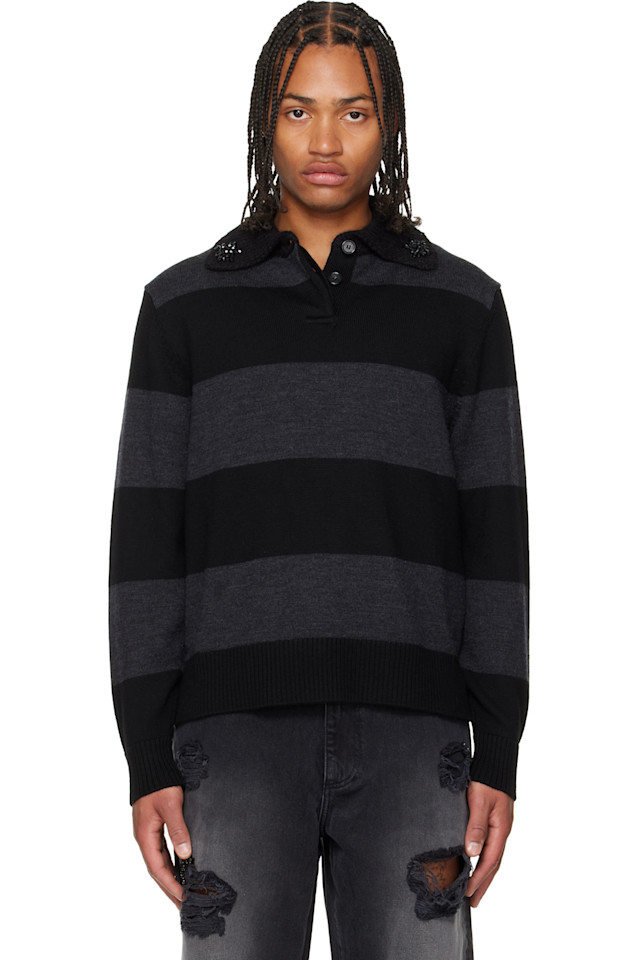 

Simone Rocha Поло-Рубашка для регби с пушистым воротником, украшенная серым и черным цветом