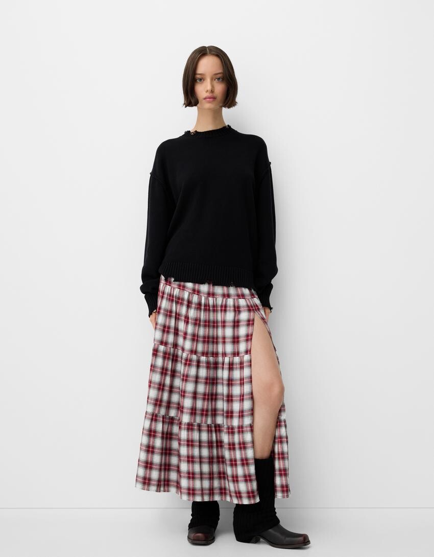 

Юбка миди в клетку Bershka, белый