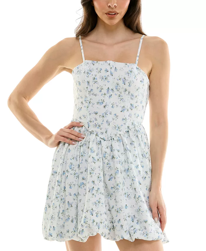 

Платье-футболка с цветочным принтом, подолом-пузырьком, без рукавов, облегающее и расклешенное BCX, синий