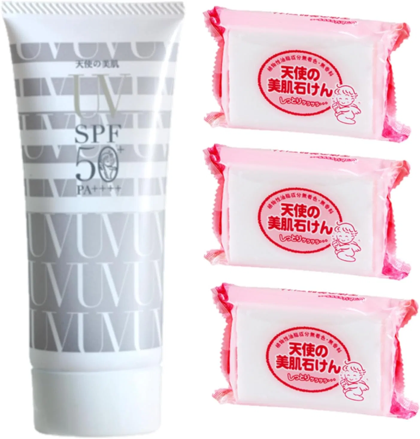 Солнцезащитный крем и мыло Angel Beauty Skin UV Cream 65 г и мыло 140 г × 3, без отдушки, бесцветное