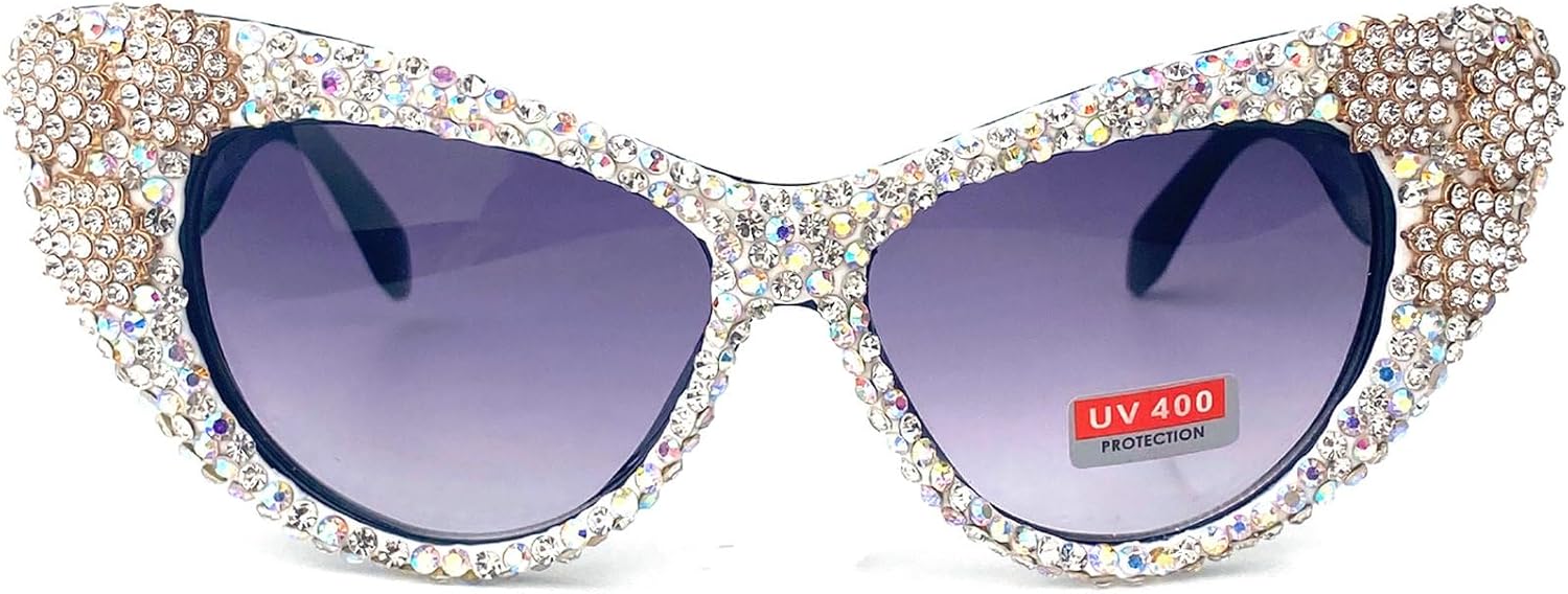 

Винтажные солнцезащитные очки «кошачий глаз» с кисточками и стразами, женские солнцезащитные очки с хрустальными кисточками, уникальные блестящие очки с бриллиантами mincl, White