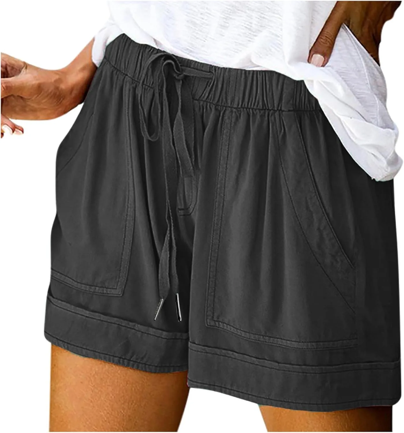 

Женские шорты Plus Size с карманами, летние 2025, Casual, с эластичным поясом на шнурке