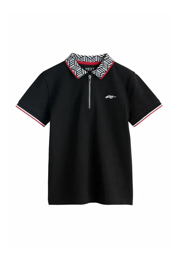 Поло Regular fit, Next, geo collar zip neck, черный