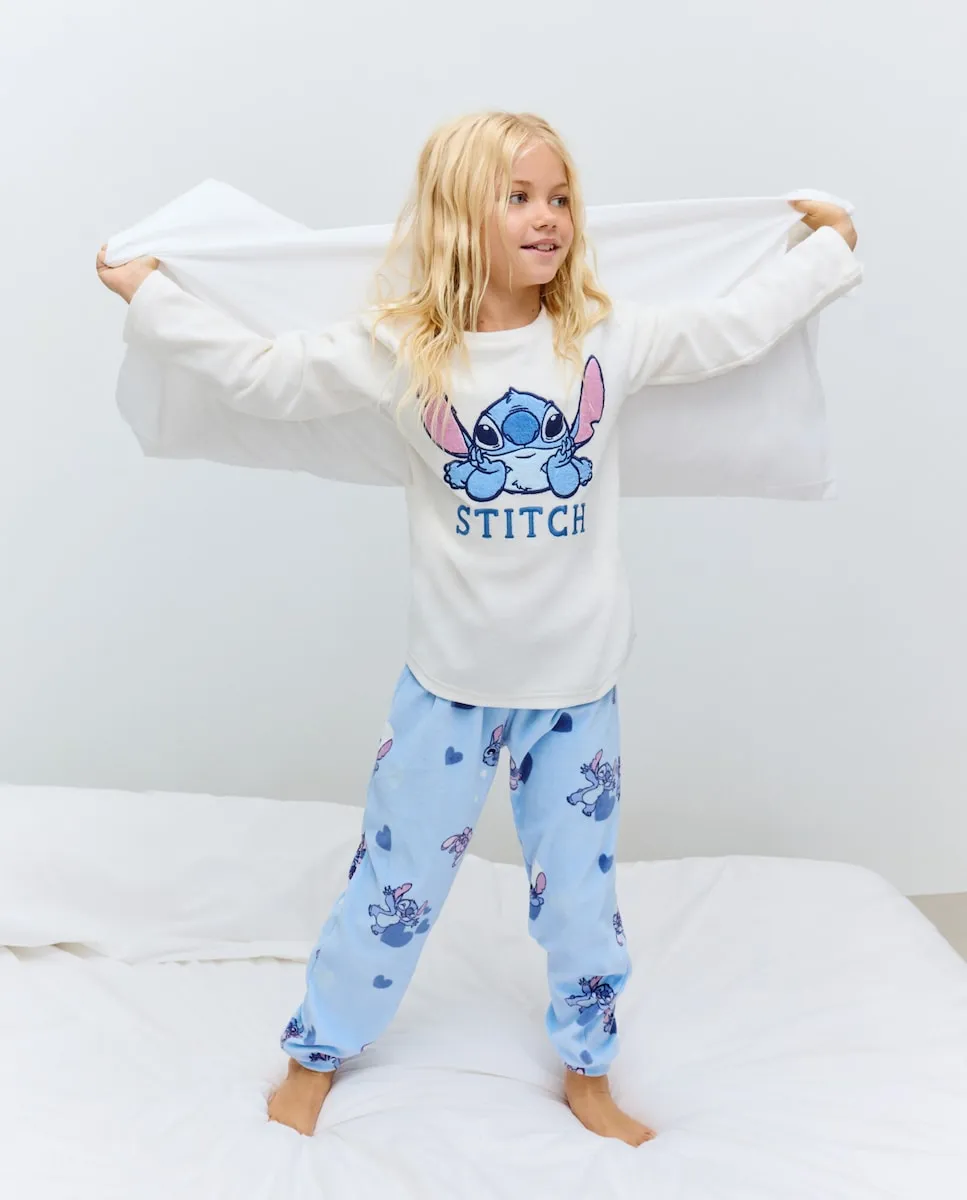 

Длинная велюровая пижама с фантазийным принтом Стич для девочки Cotton Juice, белый