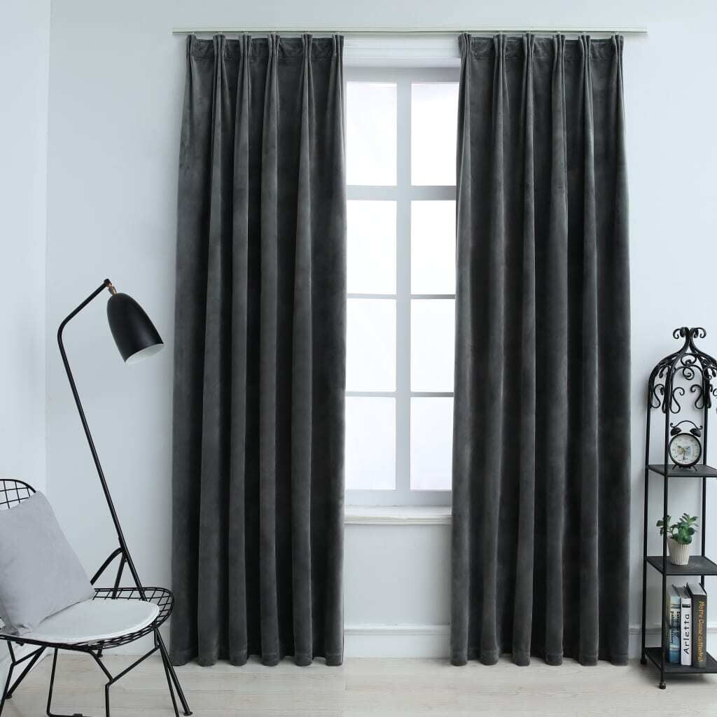 

VidaXL Плотные шторы с крючками, 2 шт. бархатные антрацитовые 140x245см - Шторы - Шторы - Шторы с металлическими люверсами - Шторы с металлическими люверсами, серый