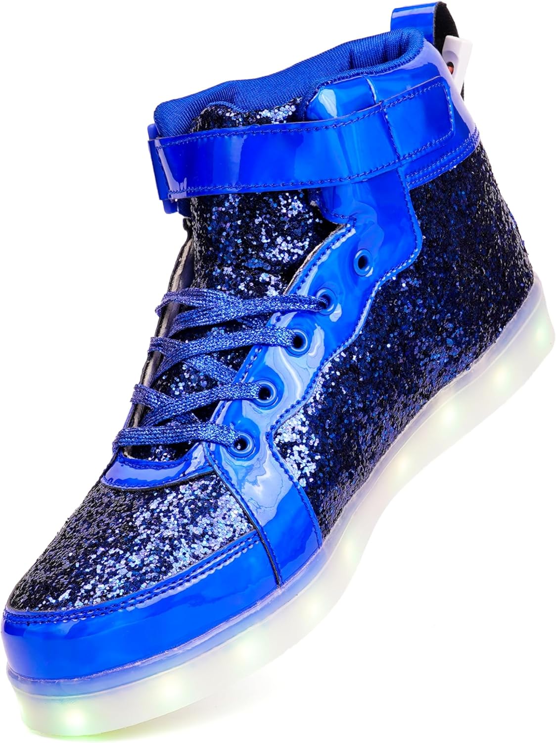 

Светящиеся кроссовки с глиттером на шнурках для мужчин и женщин, мигающие танцевальные туфли для Хэллоуина, Рождественской вечеринки с USB-зарядкой Pyyiqi, синий