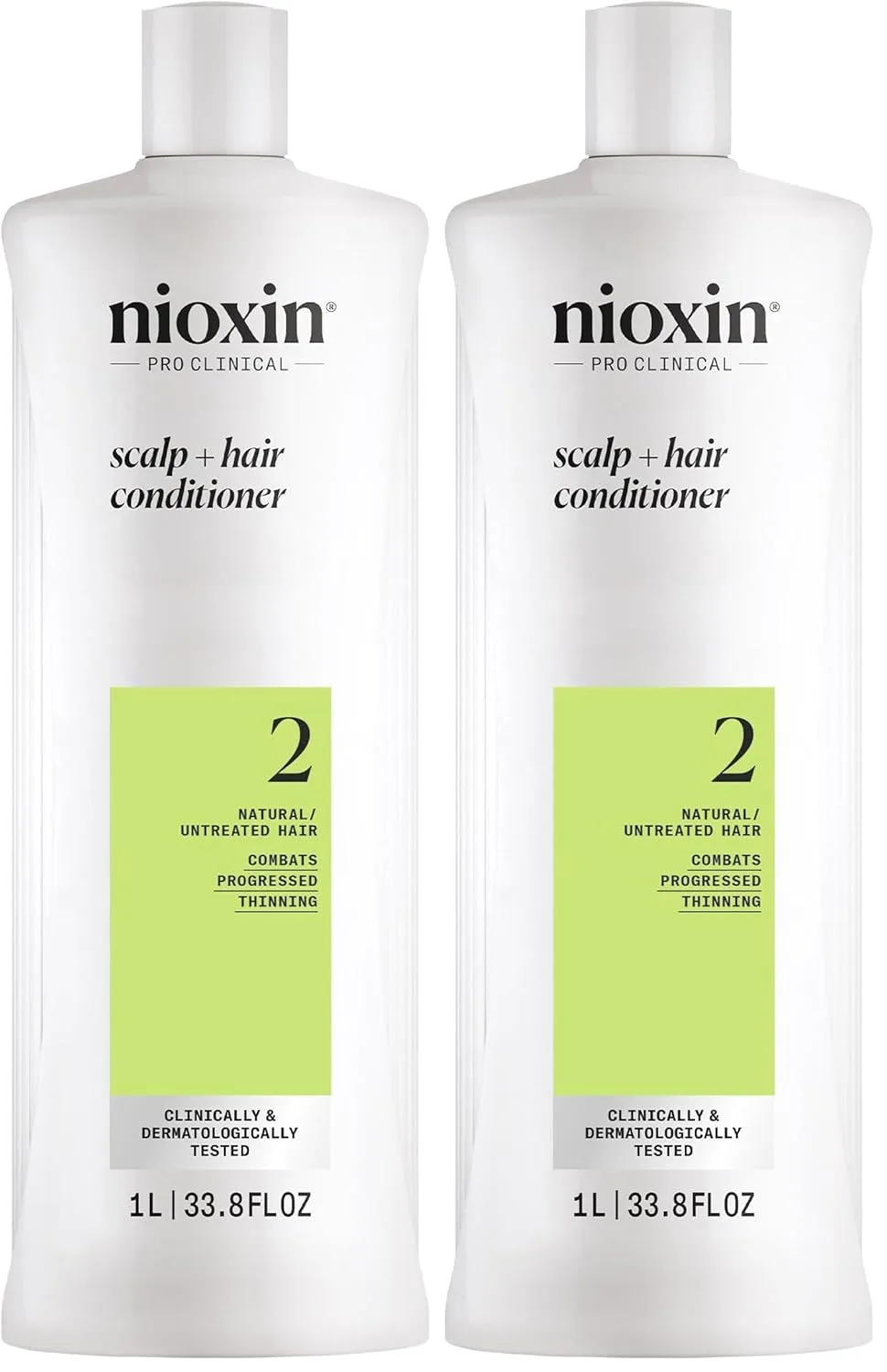 Кондиционер NIOXIN Scalp + Hair Thickening System 2 | Для натуральных или необработанных волос с прогрессирующим истончением | С ниацинамидом и биотином | 33,8 жидких унций (упаковка из 2 шт.) 1000 мл (2 шт.)
