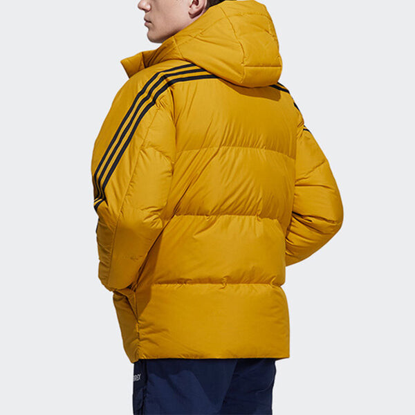 Пуховик adidas 3st Puffy Dwn J Casual Sports Stay Warm hooded down Jacket Yellow, желтый — фото 4