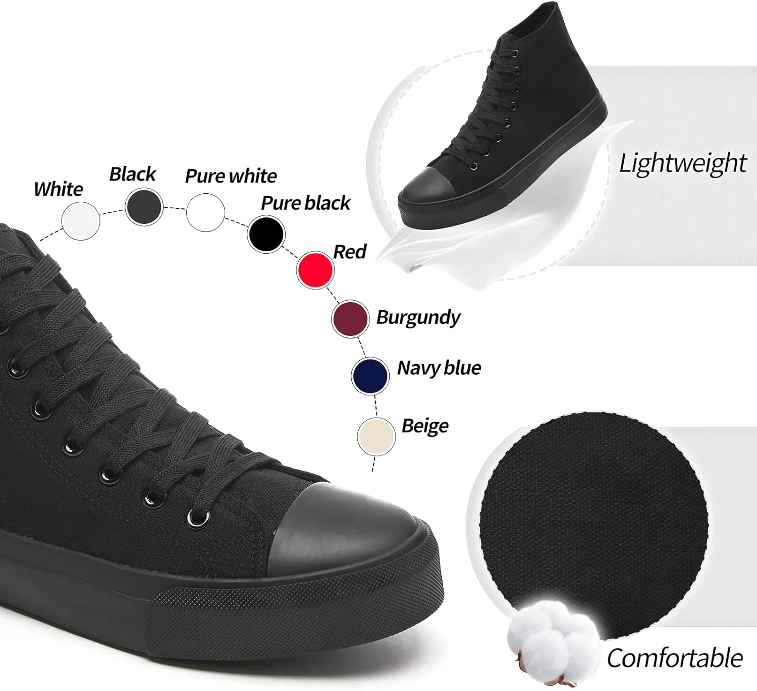 

Мужские высокие кеды Yageyan из холста, модные шнурованные прогулочные туфли, повседневные классические, черный