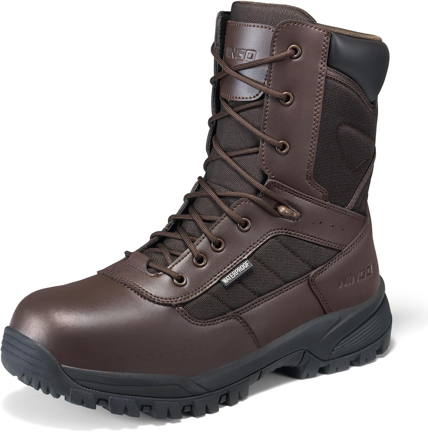 

Мужские ботинки NINGO с композитным носком, водонепроницаемые, с боковой молнией, противоскользящие и с защитой от проколов, легкий дизайн, 20 см кожаные защитные обувь для строительства, промышленности и активного отдыха, темно-коричневый