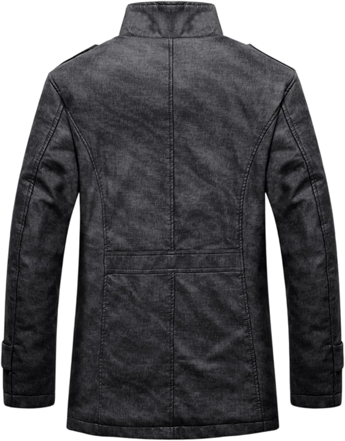 Мужская куртка Faux Leather Oversized Motorcycle со стоячим воротником и подкладкой Sherpa для зимы Generic, серый — фото 4