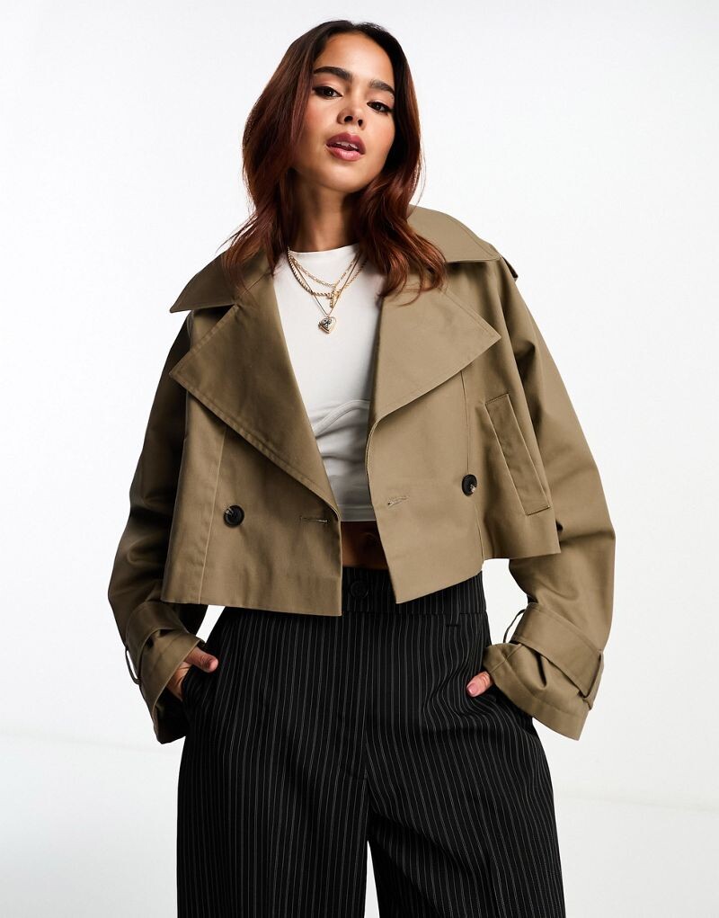 

Оливковый укороченный тренч ASOS DESIGN