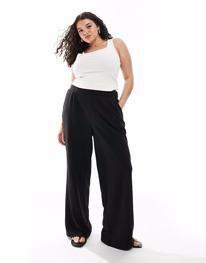 

Широкие брюки Vero Moda Curve из трикотажного крепа черного цвета