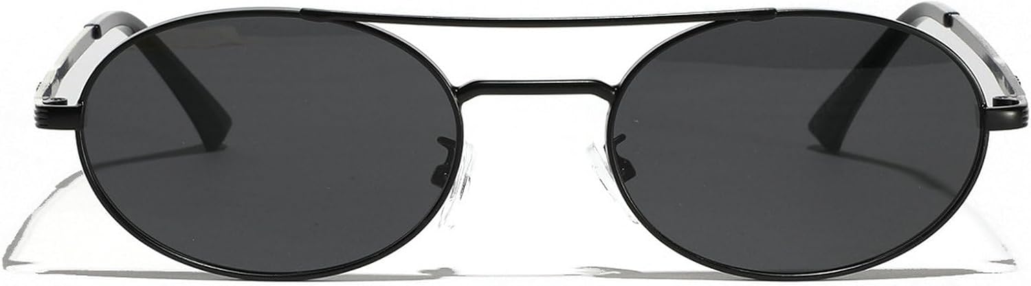 

Ретро овальные солнцезащитные очки для женщин, модные, с металлической оправой и двойной перемычкой, солнцезащитные очки для мужчин, стильные и простые, в стиле 90-х mincl, Black