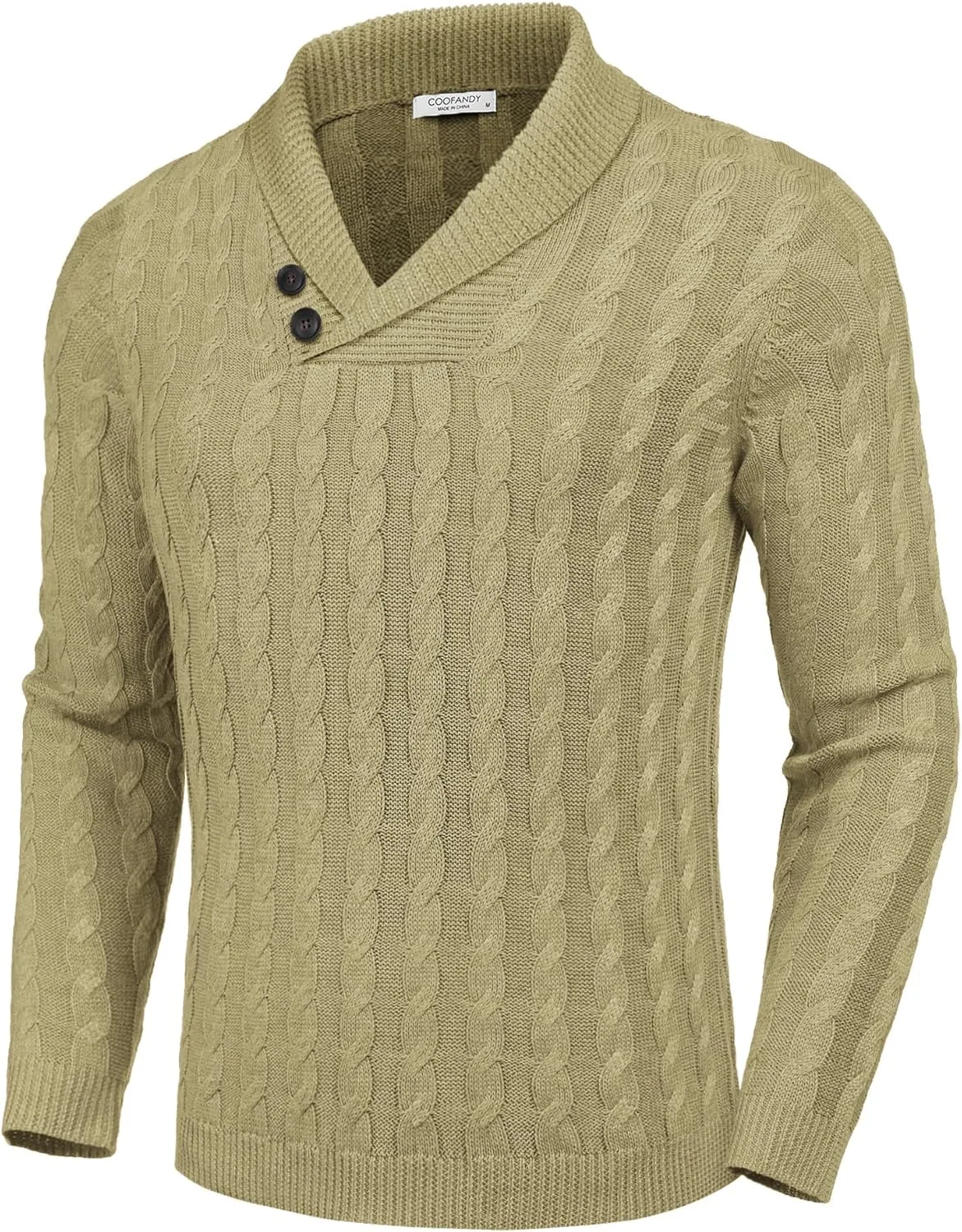 

COOFANDY мужской пуловер с шалькой, Slim Fit, кабельная вязка