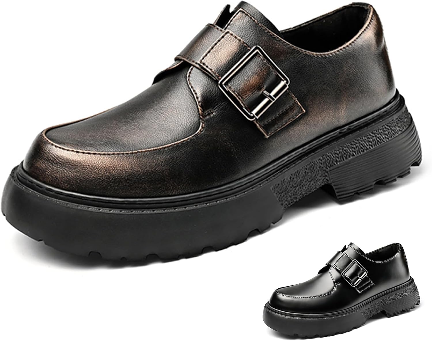 

Мужские кожаные лоферы с монк-ремнем на платформе Wyuetra, коричневый