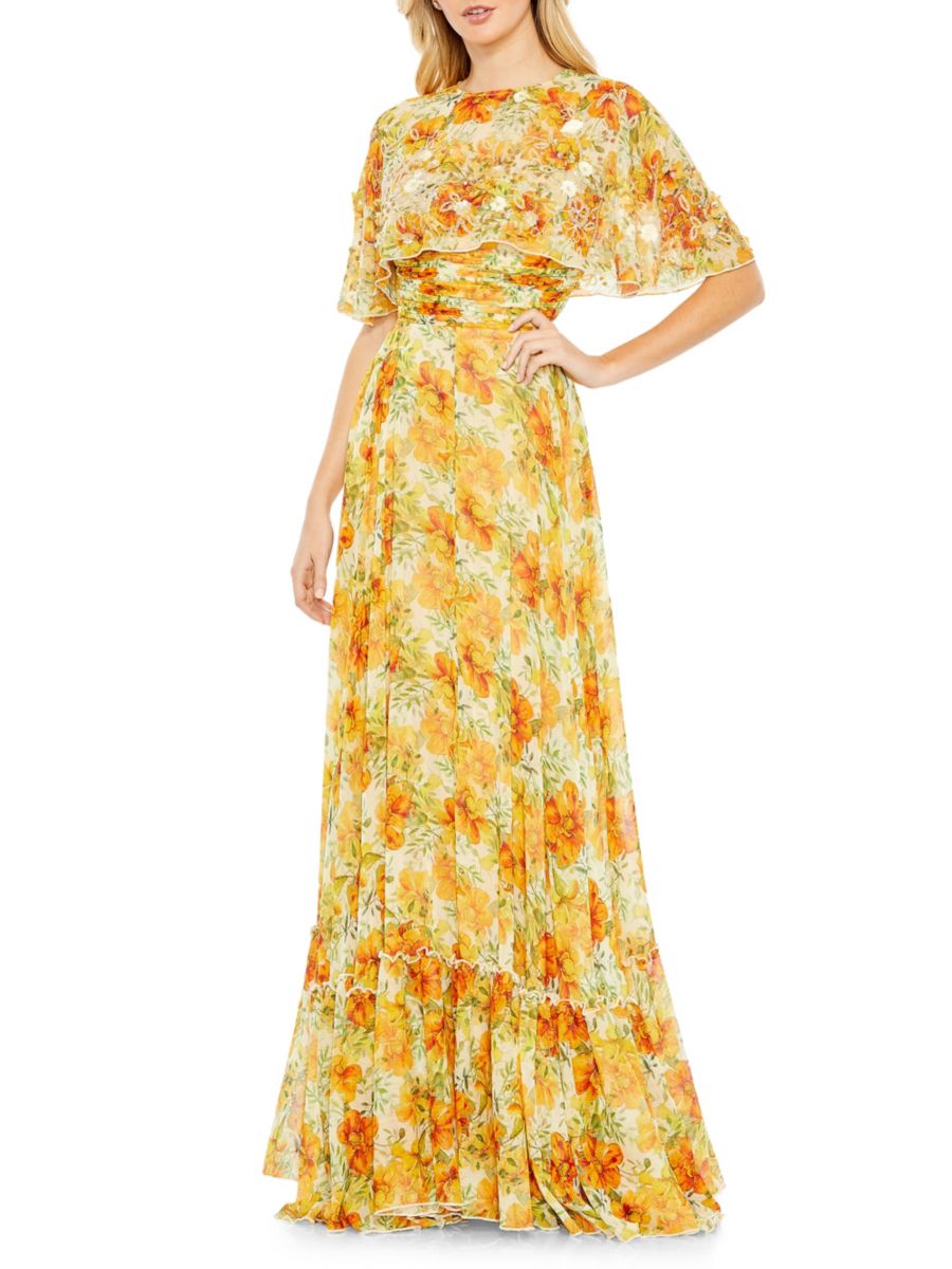 

Платье А-силуэта с цветочным принтом Mac Duggal, цвет Yellow Multi
