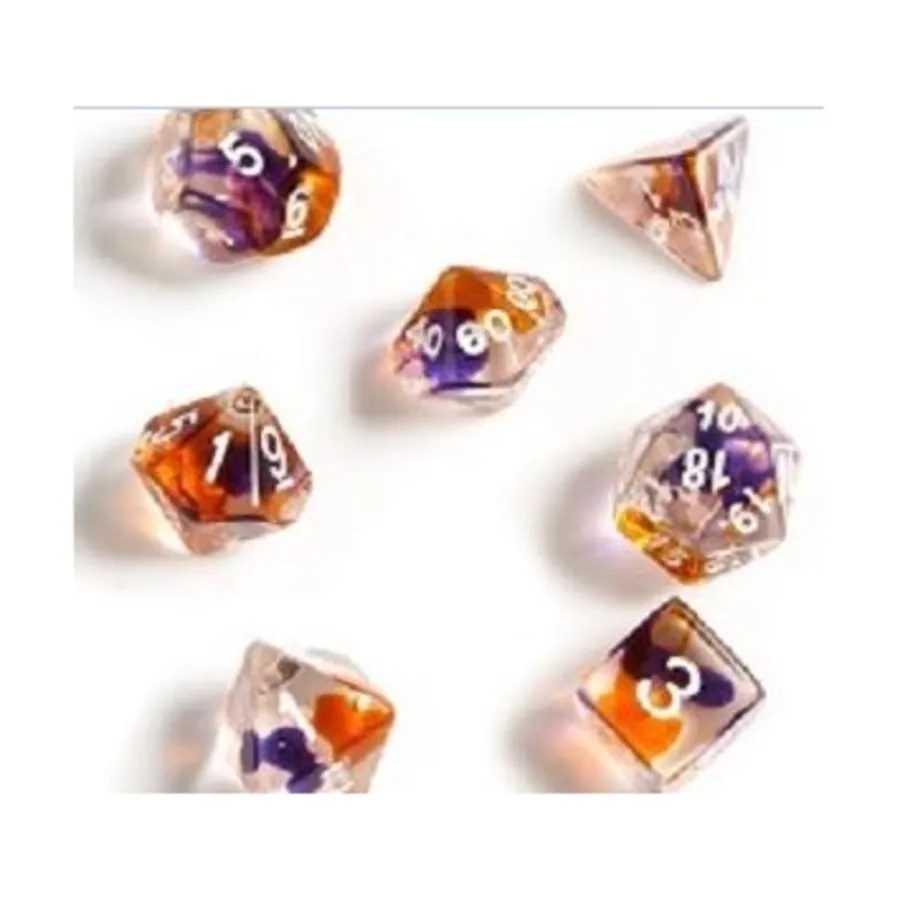 

Набор Poly — полупрозрачный фиолетовый, оранжевый и прозрачный с белым (8), RPG Dice Sets