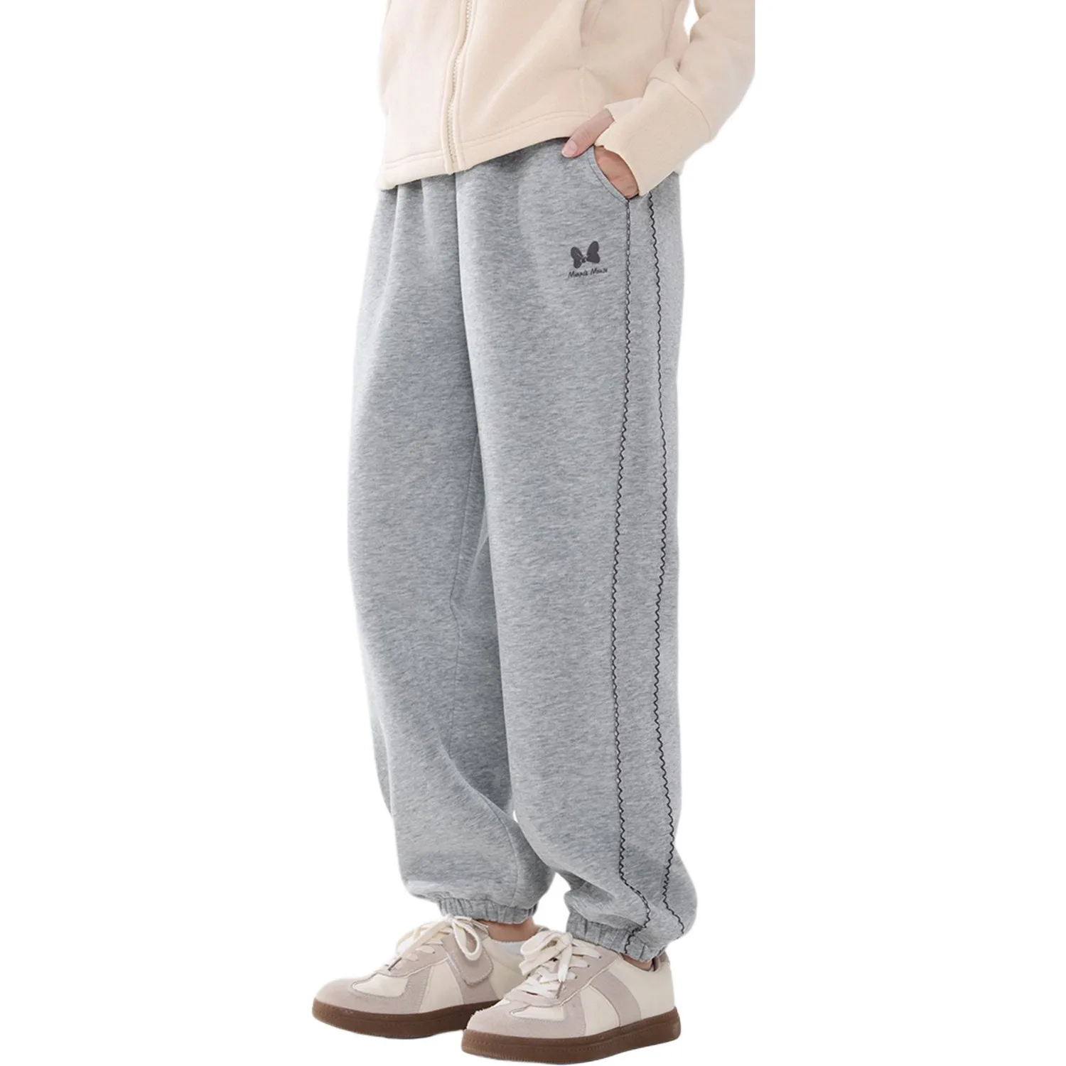 Детские вязаные спортивные штаны Minnie с подкладкой из флиса Disney, Light Ink Gray[Spring Fall Regular Edition] — фото 3