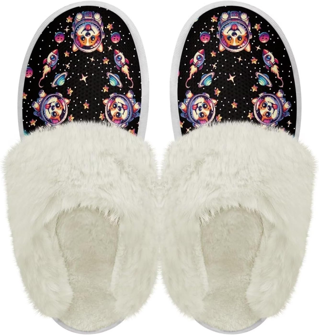 

Хлопковые тапочки PJHEQOXE с пушистыми краями, домашние тапочки для дома и улицы, хлопковые тапочки унисекс, Astronaut Dog