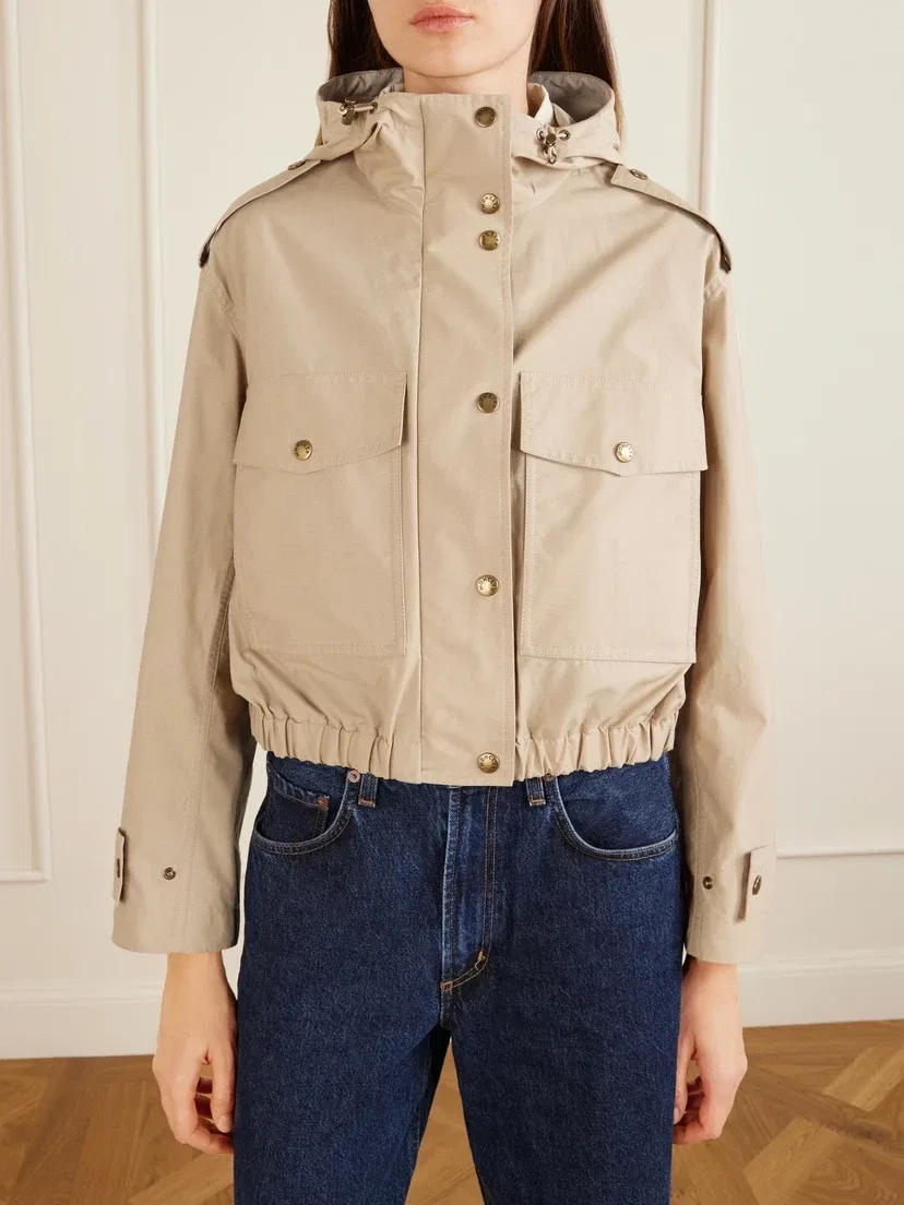 Укороченная куртка Carex из смеси хлопка и поплина с капюшоном MONCLER, бежевый — фото 3