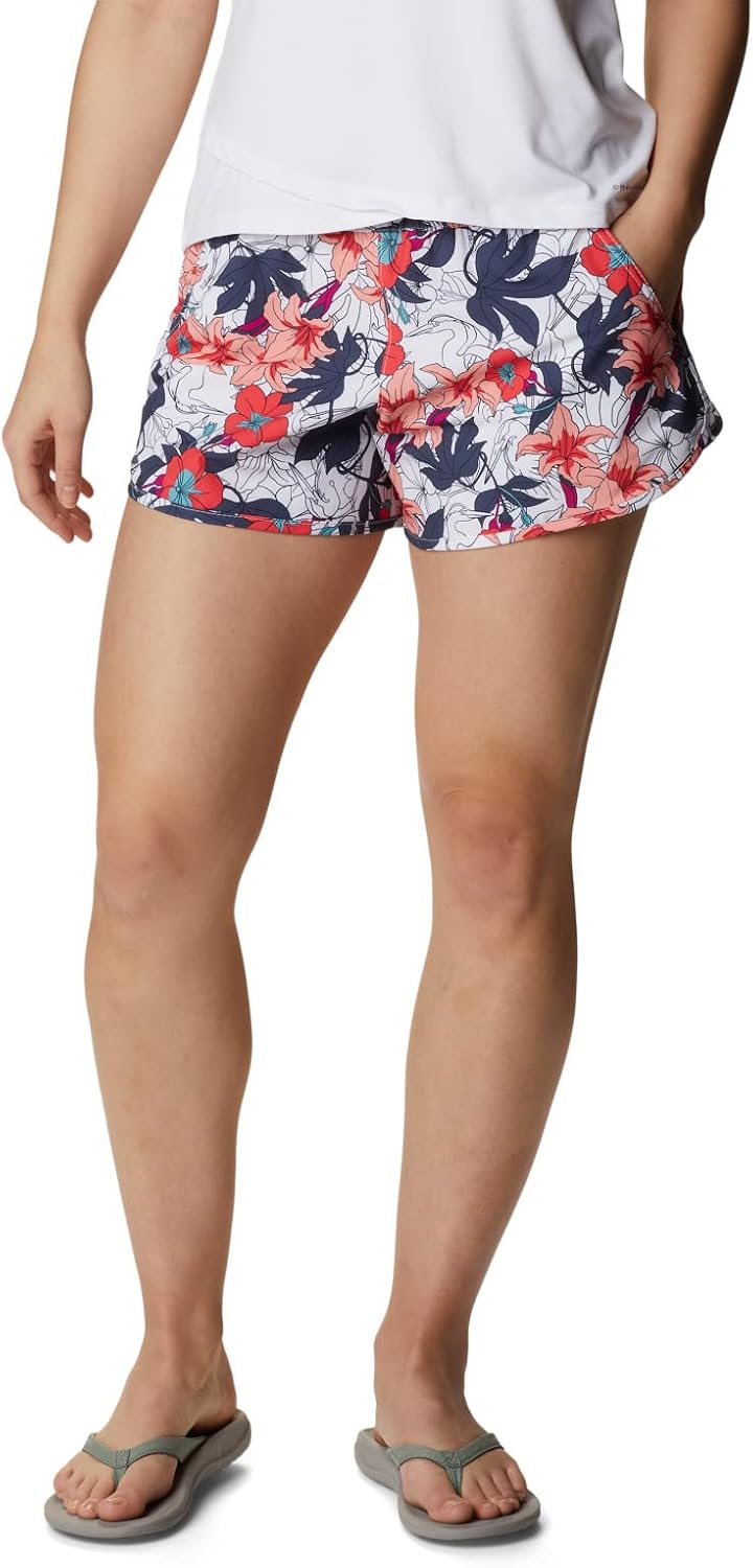 

Женские шорты Columbia Bogata Bay с эластичным принтом для походов, White Lakeshore Floral Multi
