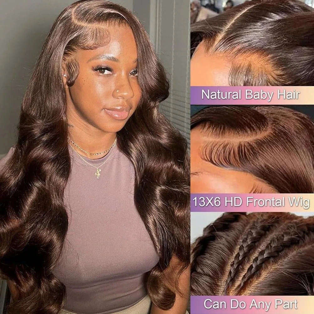 Парик из натуральных волос «Body Wave» с HD-сеткой, 200% плотности, коричневый, 13x6 дюймов Smilenice — фото 2
