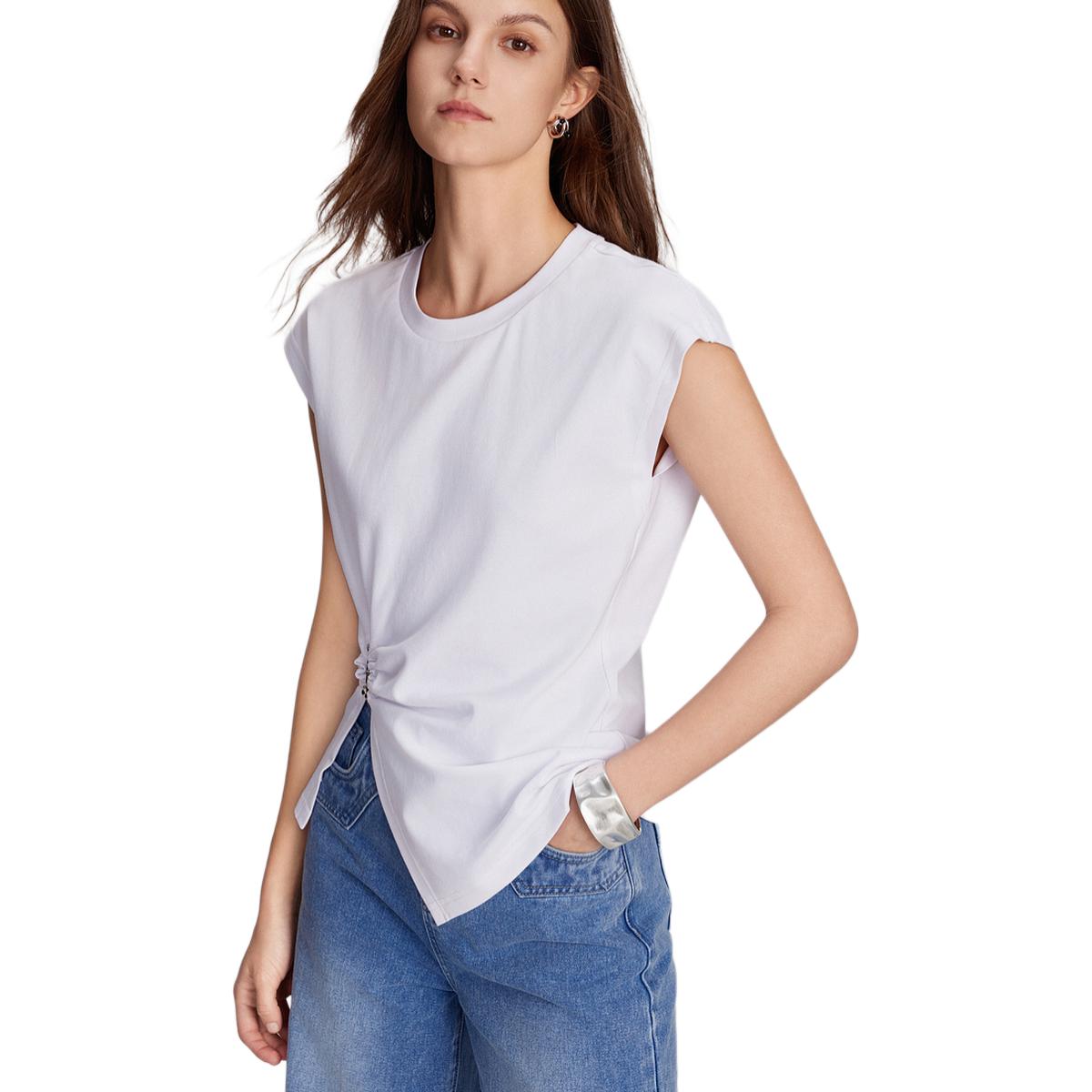 

ELLE Футболка женская белая с круглым вырезом и зауженной талией