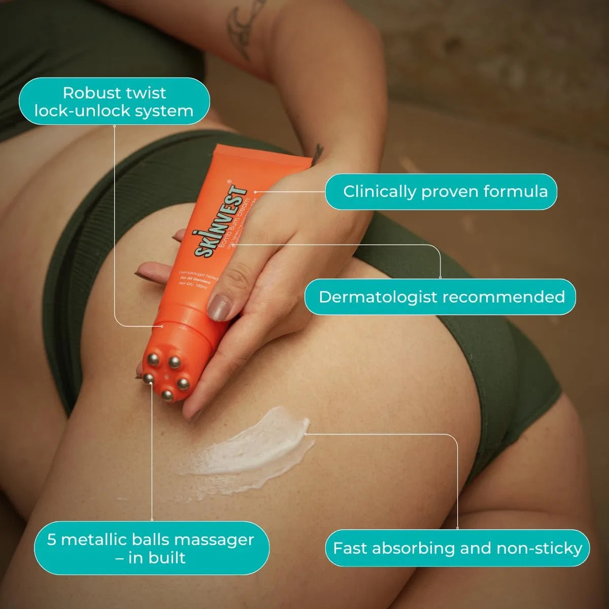 Крем для тела с массажером Skinvest Bomb Bum Body Cream 100 мл белый — фото 3