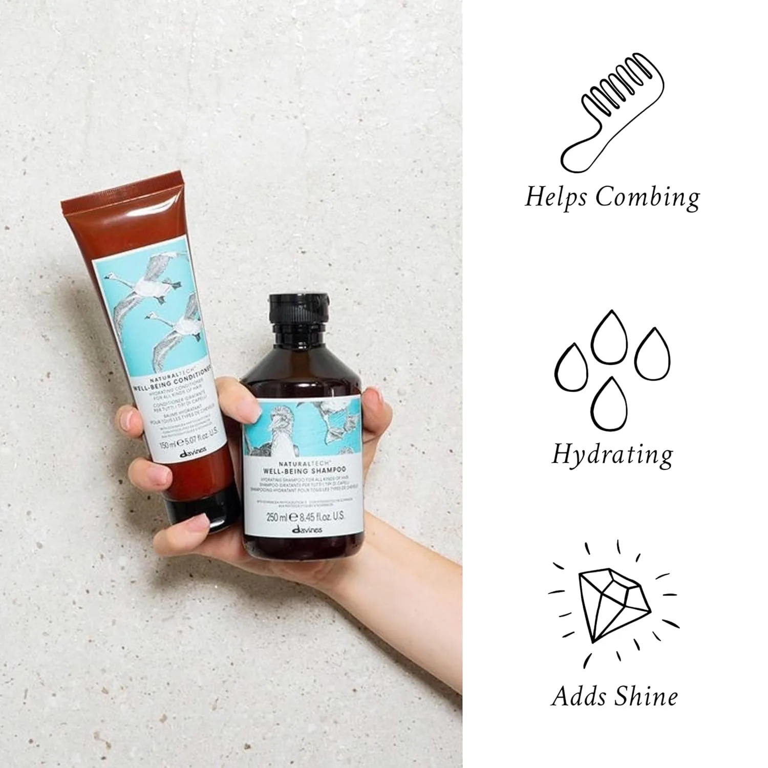 Шампунь и кондиционер Davines Naturaltech WELLBEING: легкое и бережное очищение, увлажнение, защита и питание волос без изменения их структуры. — фото 3