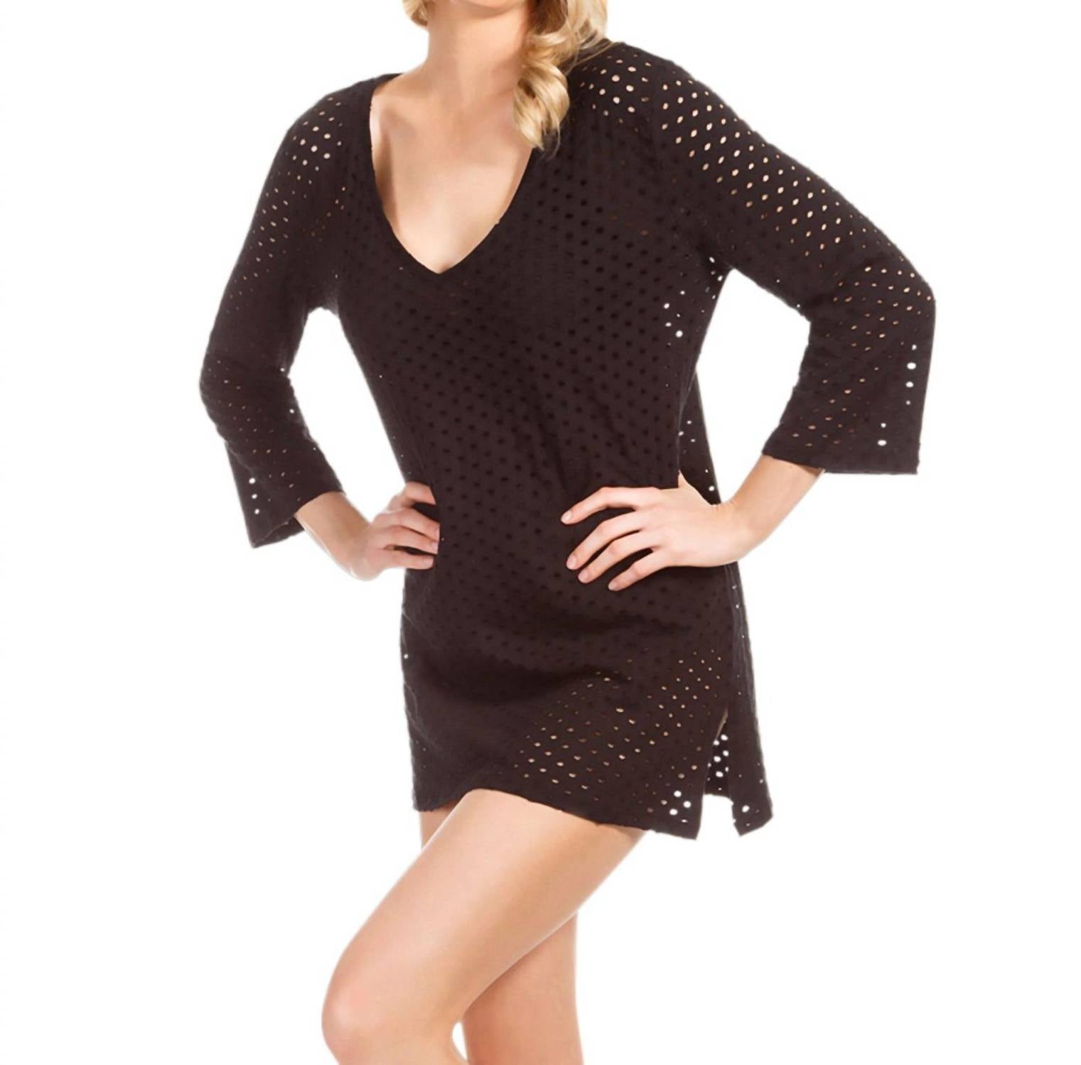 

Жаккардовая туника с рукавом 3/4 в цвете Eco Black Eco Swim