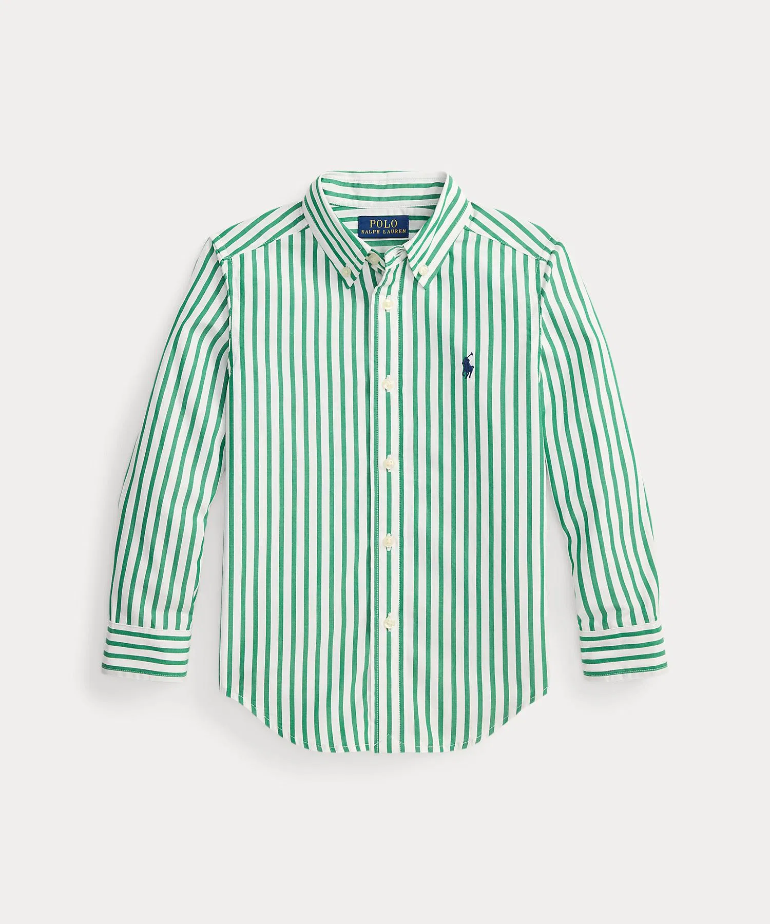 Детская хлопковая рубашка в полоску POLO RALPH LAUREN CHILDRENSWEAR зеленого цвета