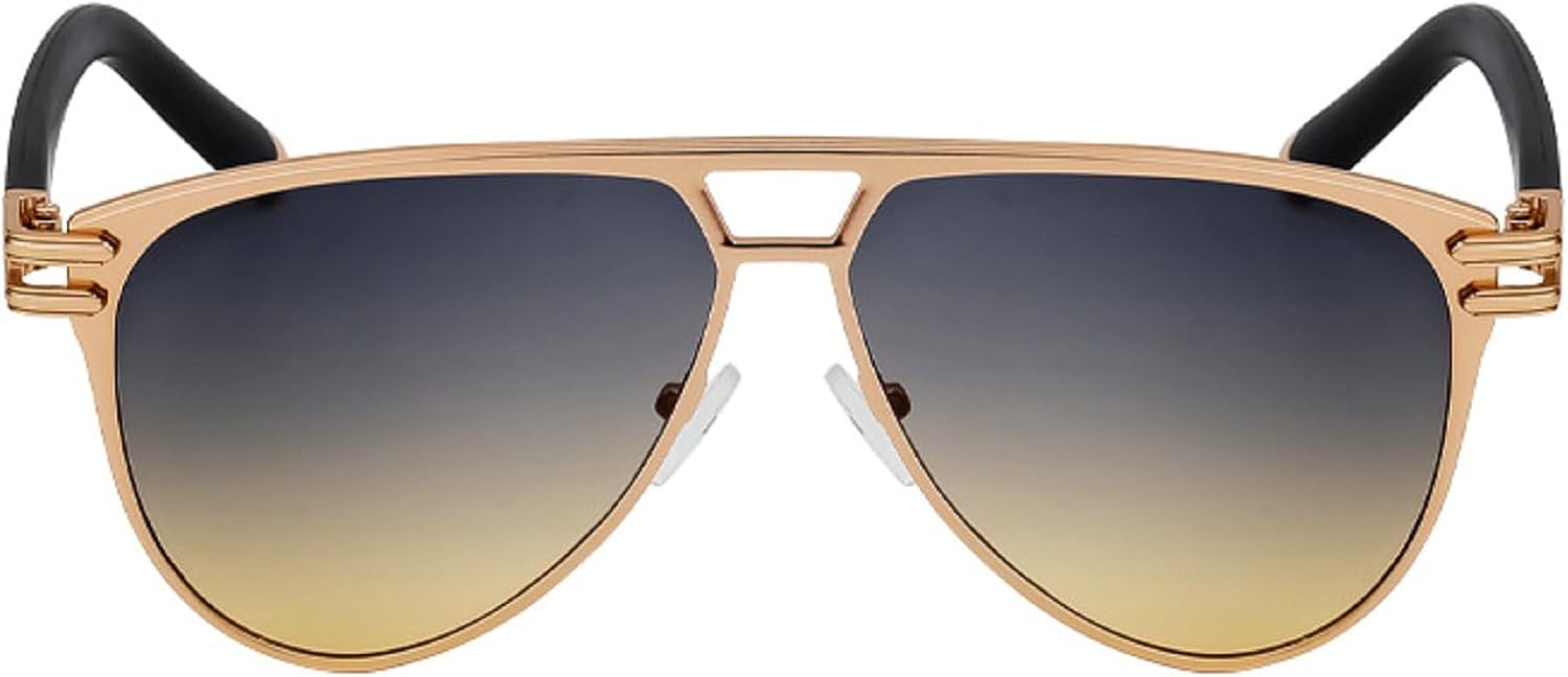 

Мужские солнцезащитные очки с двойной перемычкой, овальной формы, винтажные женские солнцезащитные очки-пилот, металлические солнцезащитные очки в стиле пилотских очков mincl, Blue Yellow