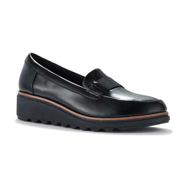 Женские кожаные лоферы Sharon Pace на клиновидном каблуке без шнуровки Clarks, цвет black leather