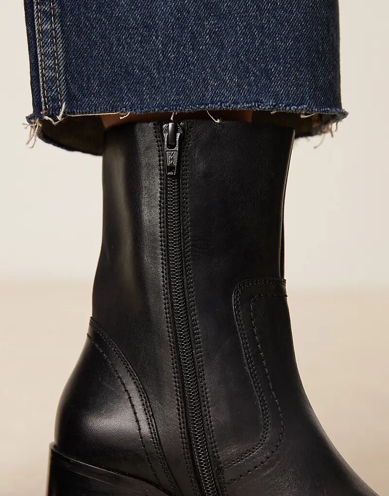 Ботильоны Rory из кожи с круглым носком и каблуком, черные, ASOS DESIGN — фото 3