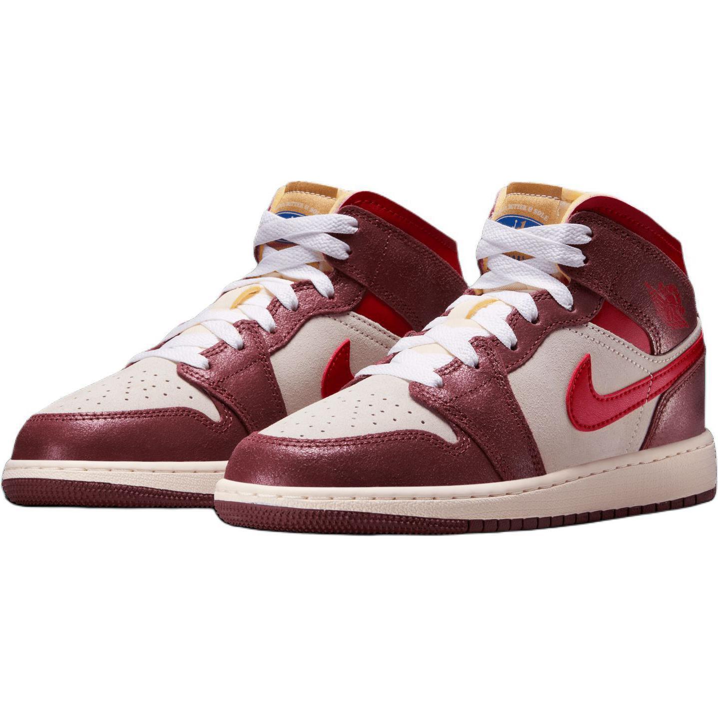 Кроссовки баскетбольные Air 1 устойчивые к истиранию Mid Top детские White Brown Red Jordan, White/Brown Red — фото 3