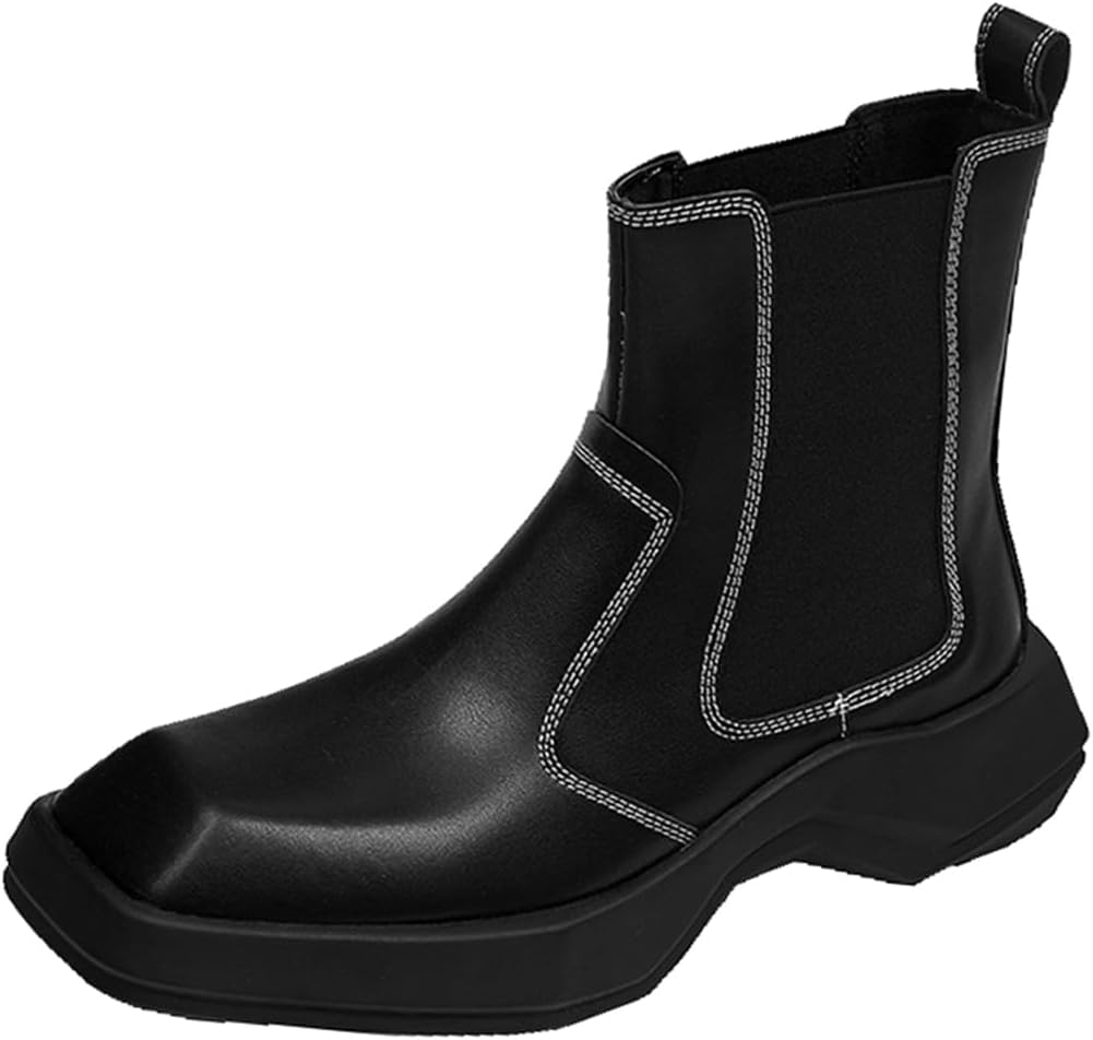 

Мужские ботинки челси, удобные рабочие ботинки на платформе, кожаные высокие мотоциклетные ботинки на молнии Zhoupulp, черный