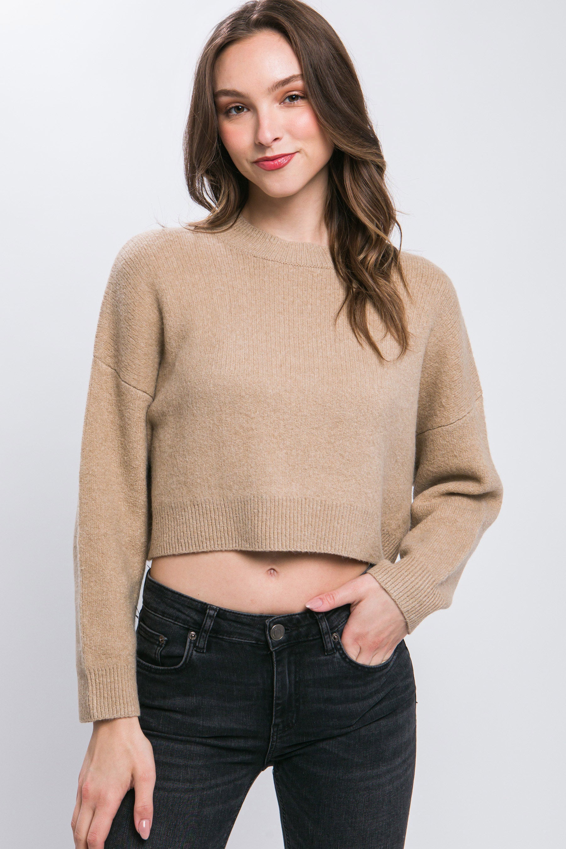 

Укороченный свитер из шерстяной смеси FASHNZFAB, хаки