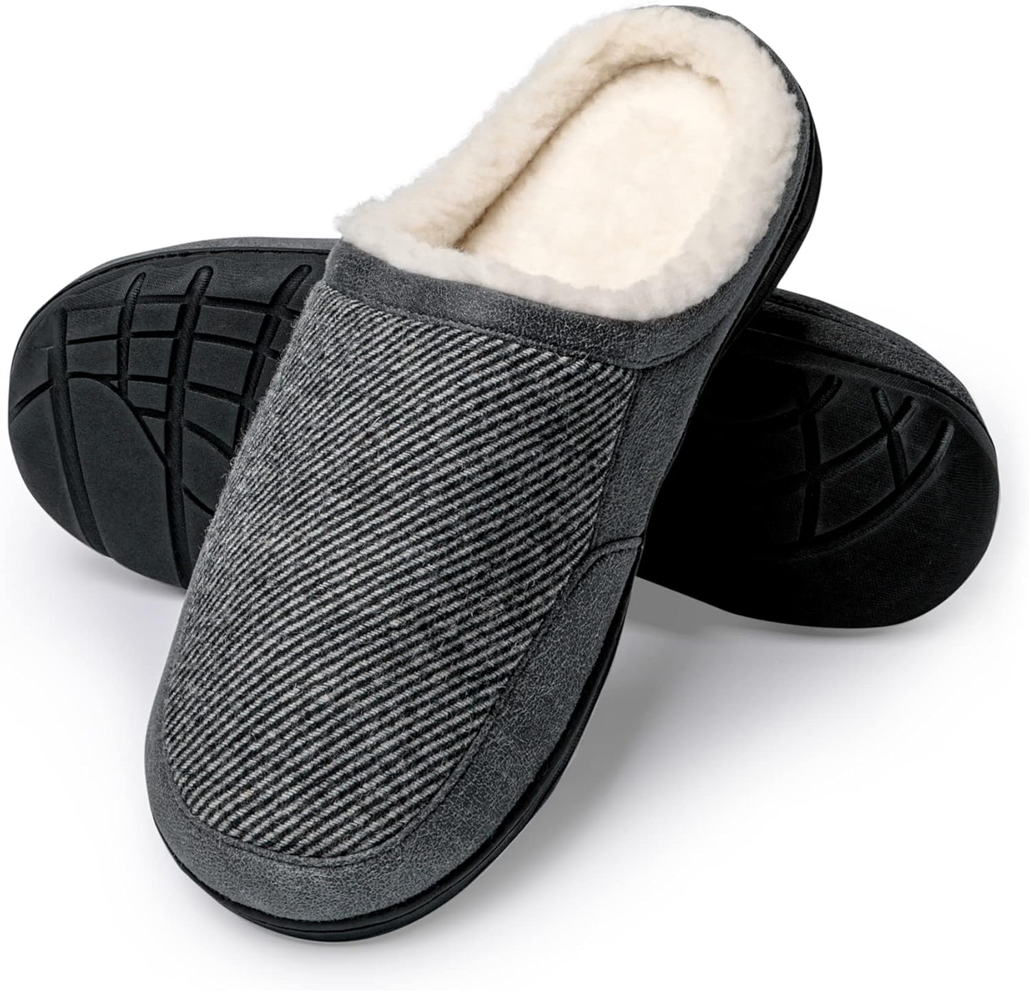 Мужские уютные тапочки DREAM PAIRS с ортопедической подошвой и мягкой плюшевой подкладкой, удобные для дома и улицы, можно стирать, светло-серый — фото 3