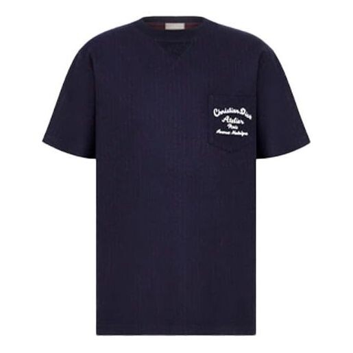 

Футболка men's ss22 embroidered plain weave knit short sleeve navy blue t-shirt Dior, синий