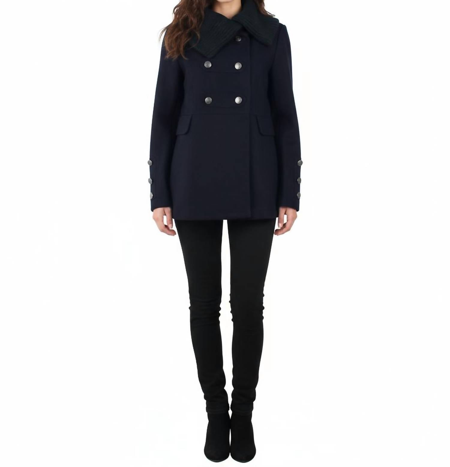 

Двубортная куртка в стиле милитари с трикотажным воротником темно-синего цвета Coffeeshop, темно-синий