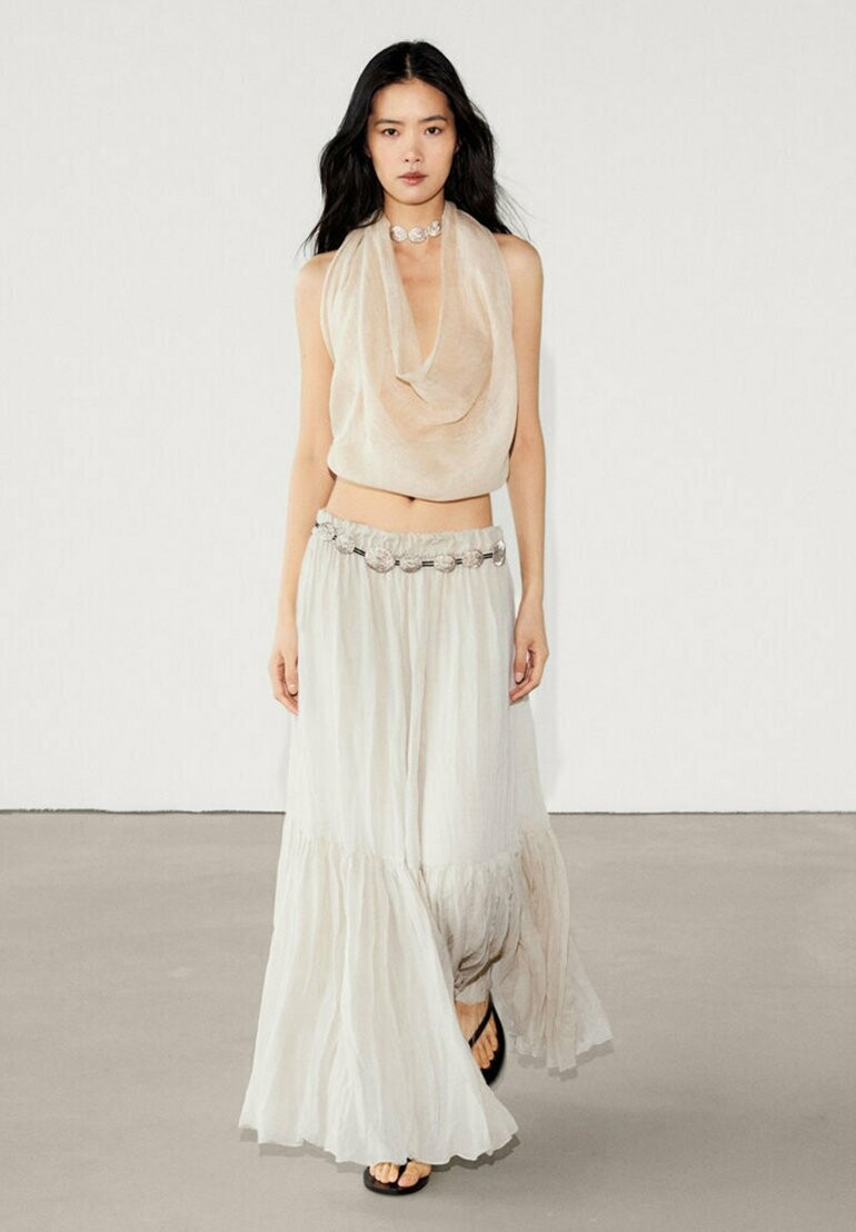 

Длинная юбка Ramie Midi Massimo Dutti, бежевый
