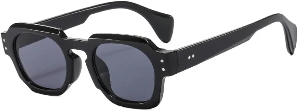 

Квадратные солнцезащитные очки для женщин, модные, с прозрачными линзами Ocean, UV400, винтажные, мужские, с заклепками, в стиле панк UATXTAU, Black Gray