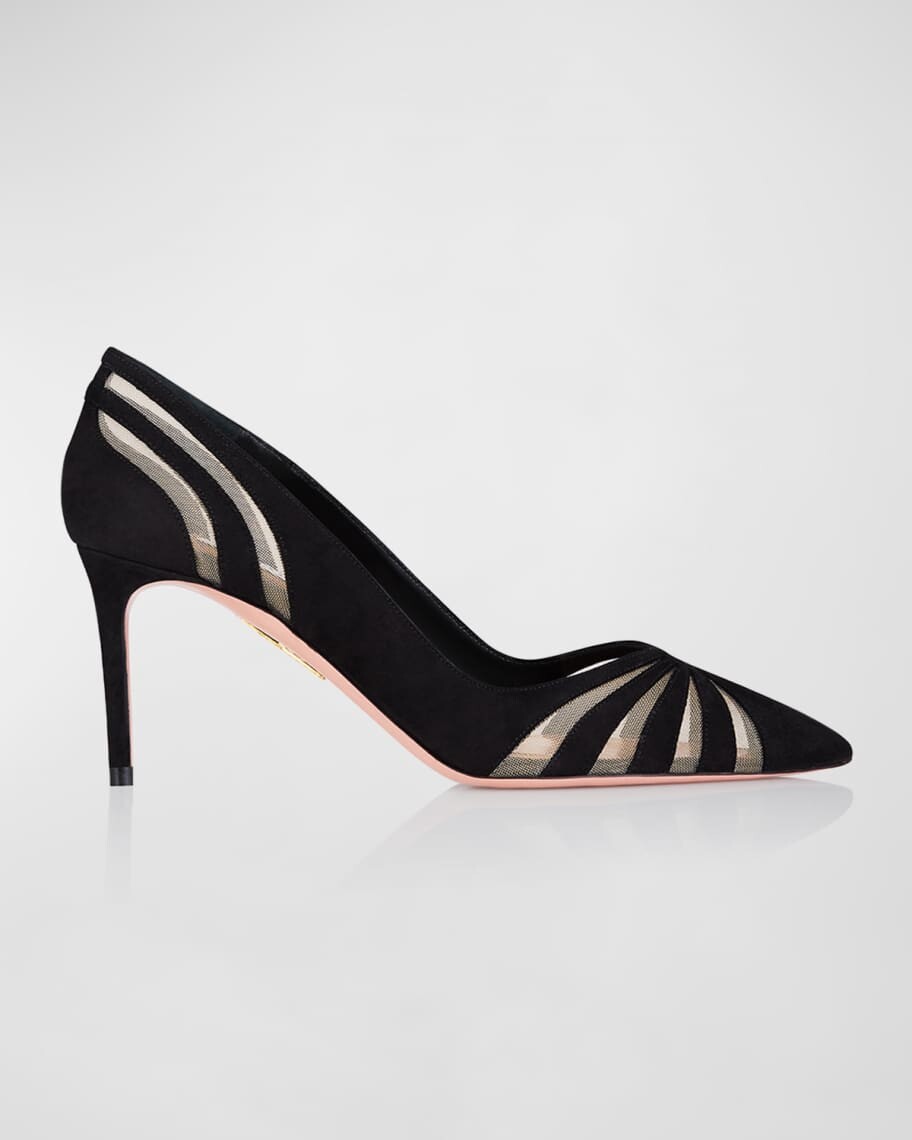 Замшевые туфли-лодочки в сеточку The Spy Aquazzura