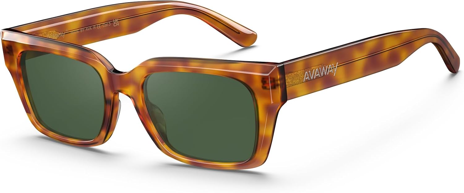 

Солнцезащитные очки AVAWAY массивной прямоугольной формы для мужчин и женщин, поляризованные, модные, с большой ацетатной оправой и защитой от УФ-излучения UV400, для вождения, C07: Amber Tortoise / Green Lens