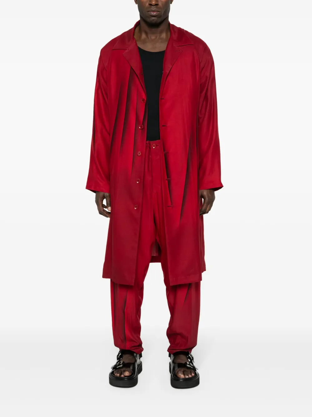 Пальто с абстрактным принтом Yohji Yamamoto, красный — фото 2