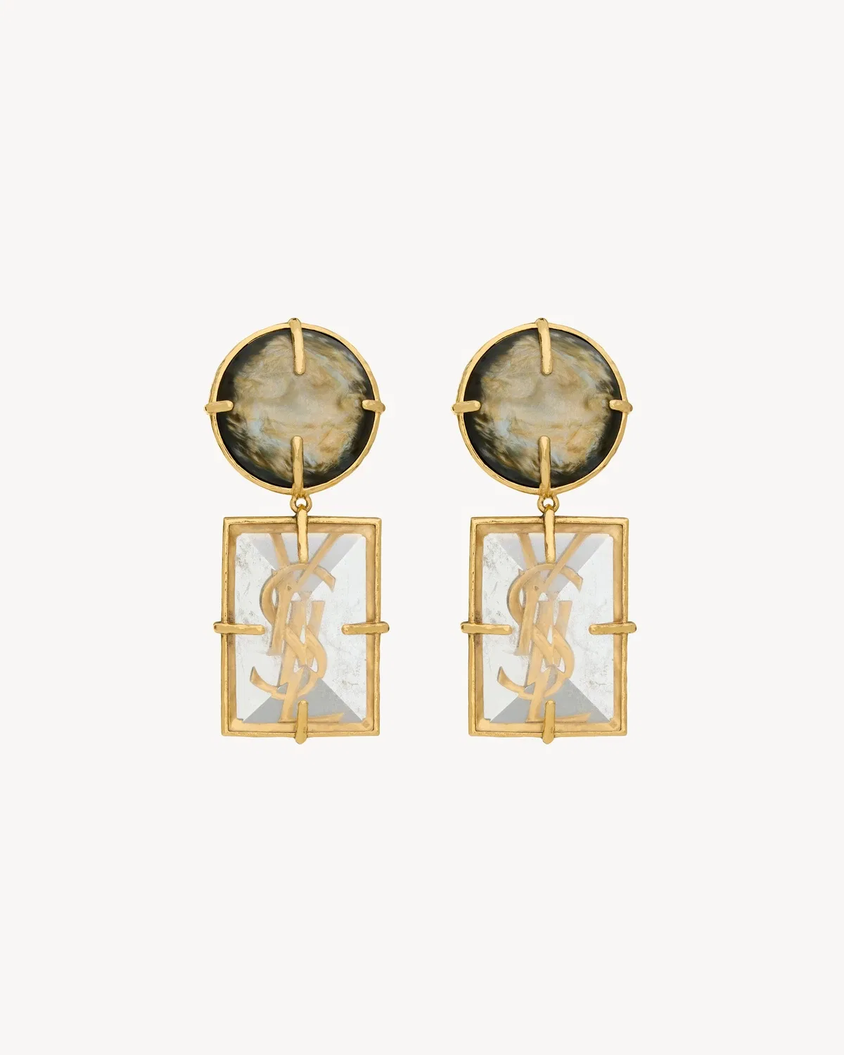Серьги-подвески CASSANDRE из кристаллического камня SAINT LAURENT, золотой
