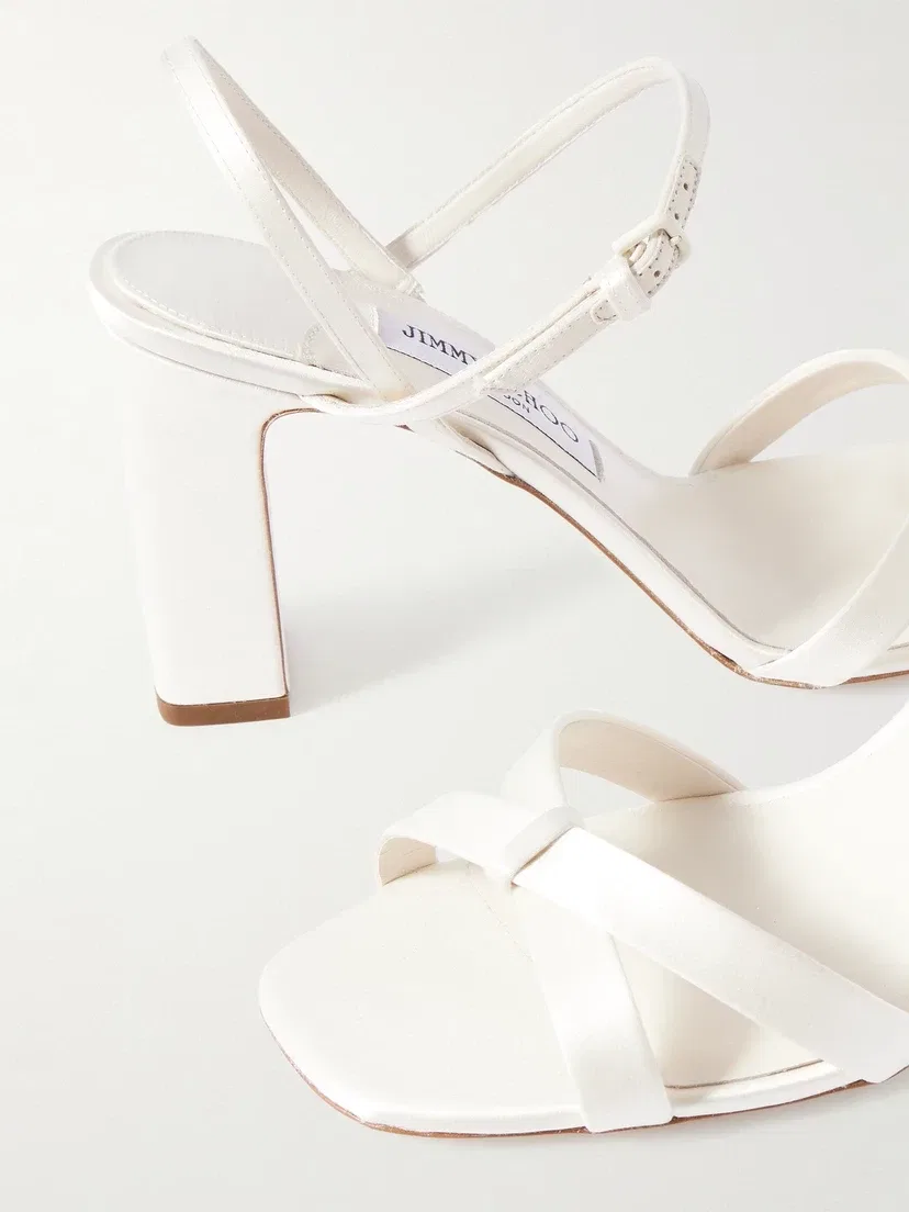 Атласные босоножки с ремешком сзади Elsy 85 JIMMY CHOO, белый — фото 4